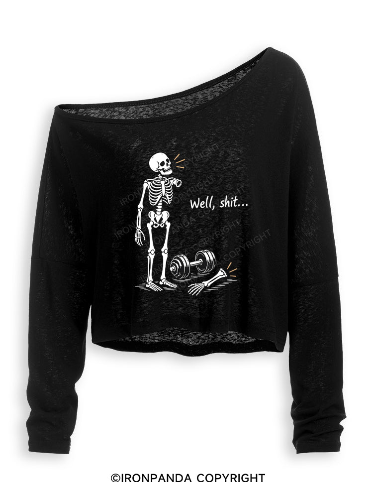 Well Shit Skeleton Off Shoulder Long Sleeve Crop Top
