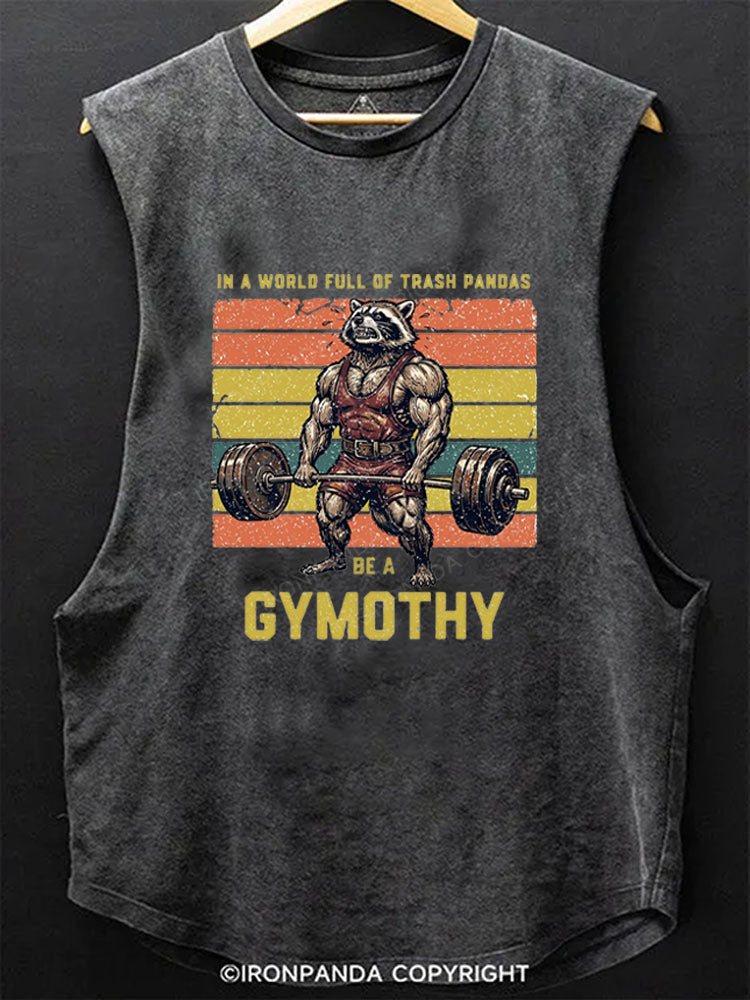 Gymothy Raccoon Weightlifting Trash Scoop Bottom Cotton Tank
