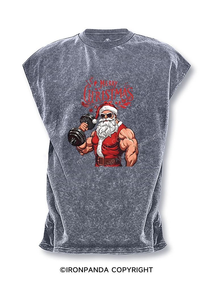 GYM SANTA MERRY CHRISTMAS Cut Off Tank