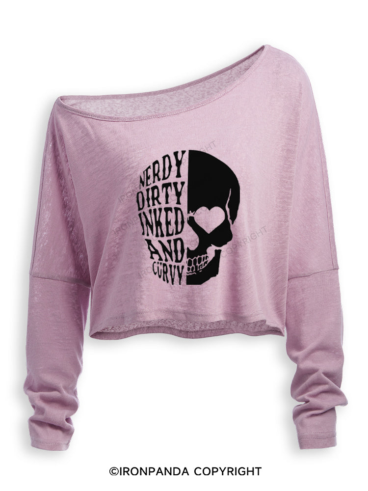Nerdy Dirty Inked and Curvy Off Shoulder Long Sleeve Crop Top