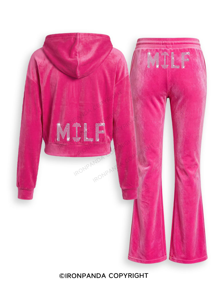 Rhinestone MILF MOM IN LOVE WITH FITNESS Velvet Tracksuit Set