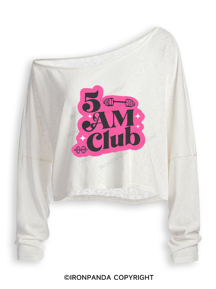 5 AM Club Off Shoulder Long Sleeve Crop Top