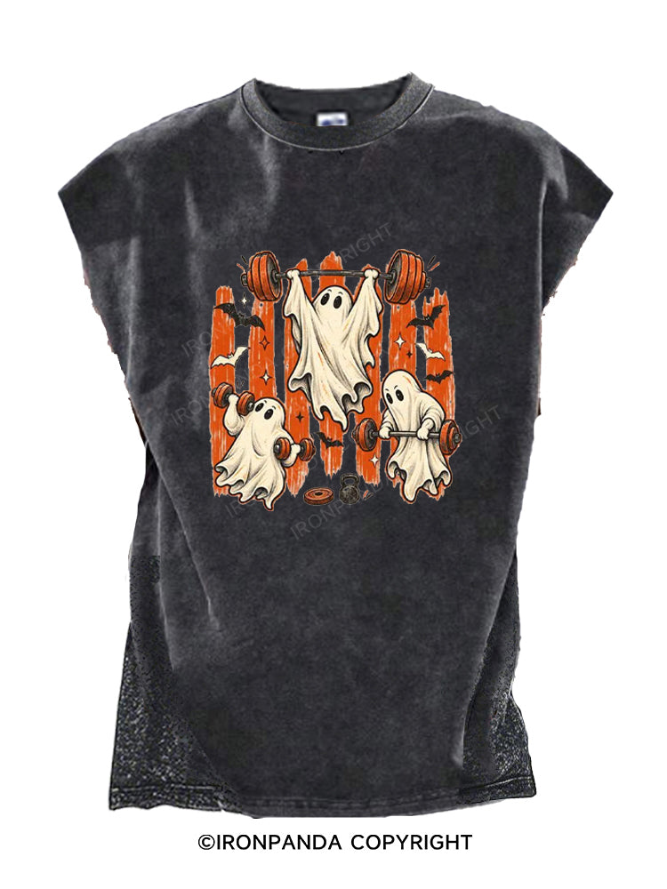 Weightlifting Ghost Spooky Workout Cut Off Tank