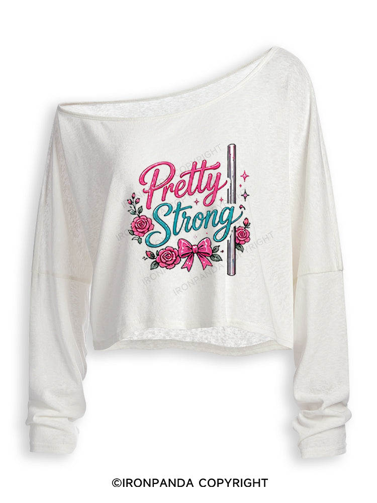 PRETTY STRONG FUNNY FITNESS Off Shoulder Long Sleeve Crop Top