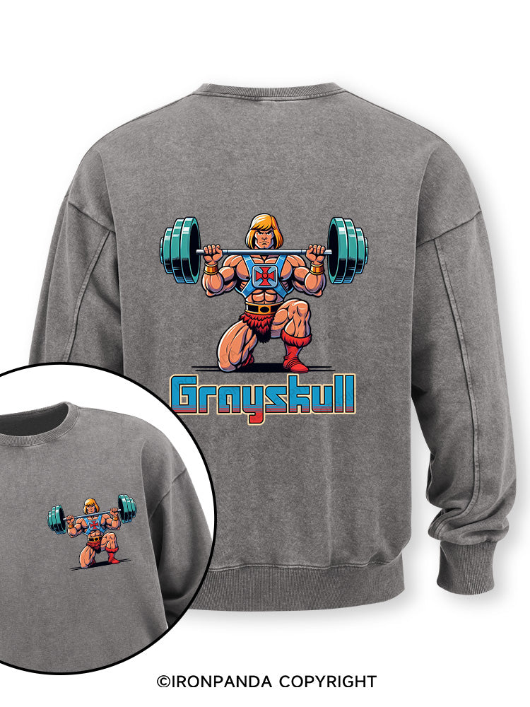 grayskull he man weightliting Double-Sided Printed Washed Sweatshirt