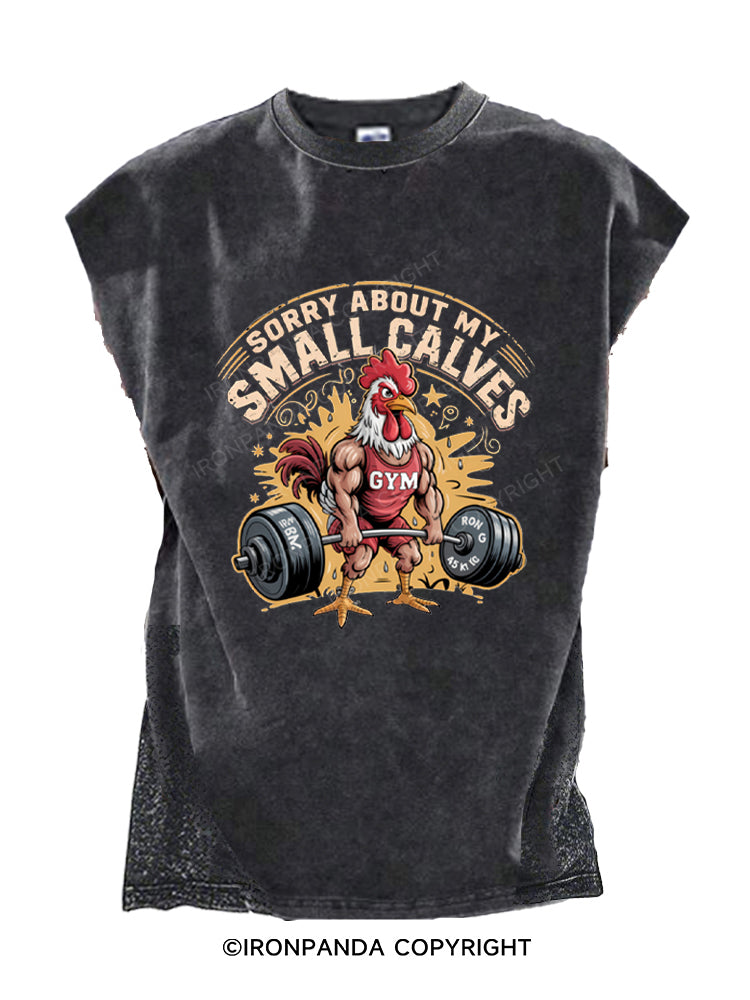Sorry About My Small Calves Funny Rooster Deadlifting Cut Off Tank