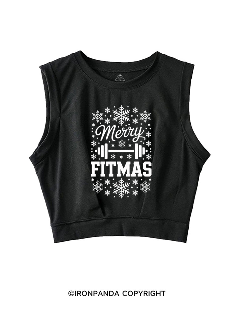 MERRY FITMAS MERRY CHRISTMAS SLEEVELESS CROP TOPS