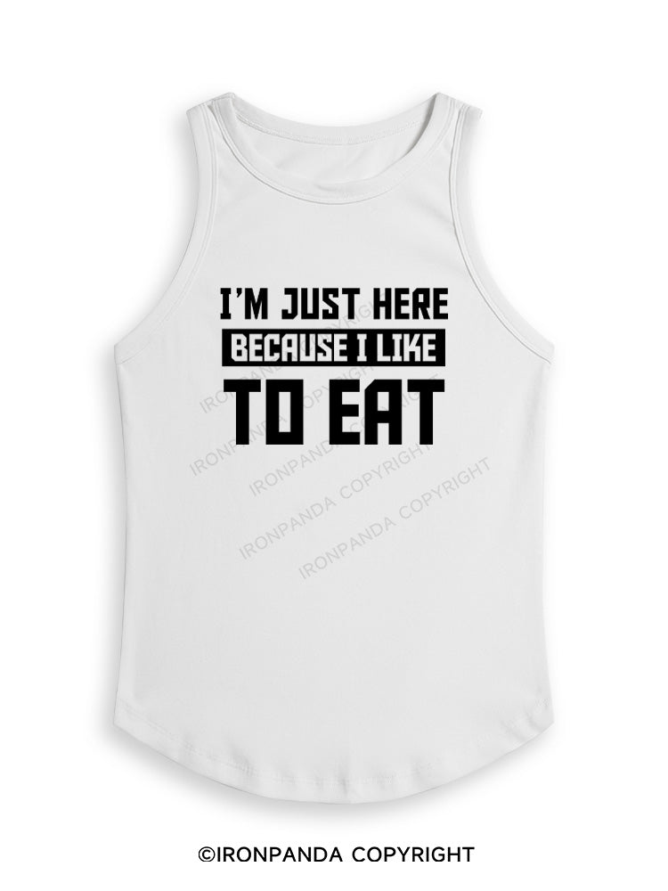 I'M JUST HERE BECAUSE I LIKE TO EAT Fitted Tank Top
