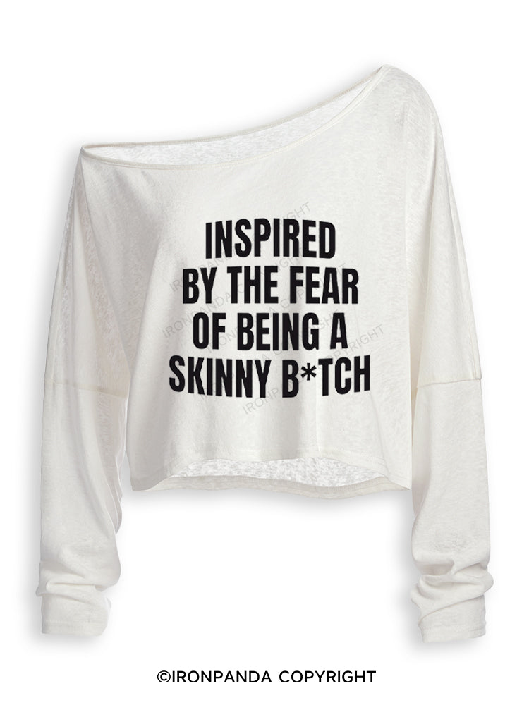 Inspired By The Fear Of Being A Skinny B*tch Off Shoulder Long Sleeve Crop Top