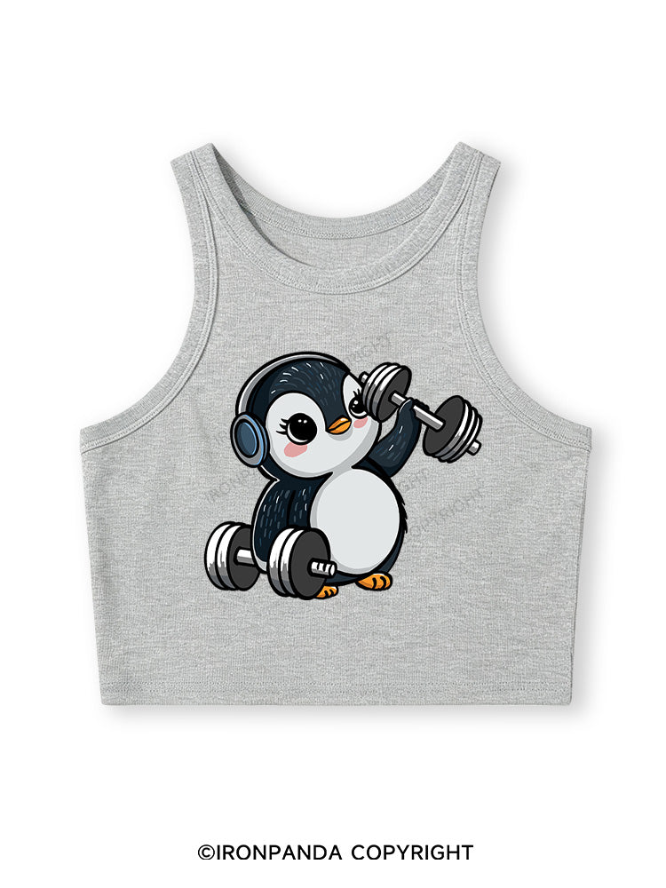 DUMBBELL PENGUIN Fitted Crop Tank Top
