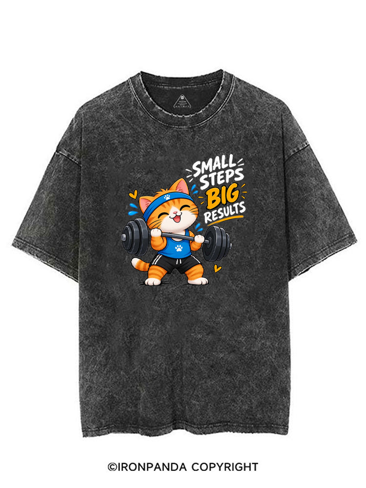 Small Steps Big Results Cute Cat Motivation VINTAGE GYM SHIRT