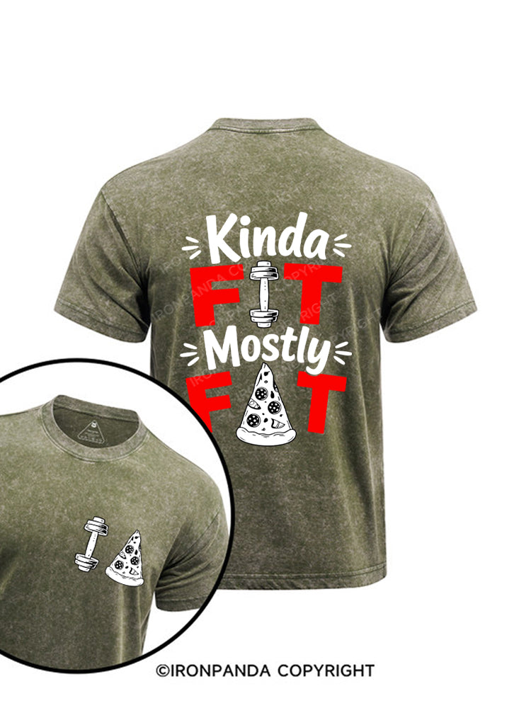 Kinda Fit Mostly Fat Fitness Funny Printed Washed Gym Shirt