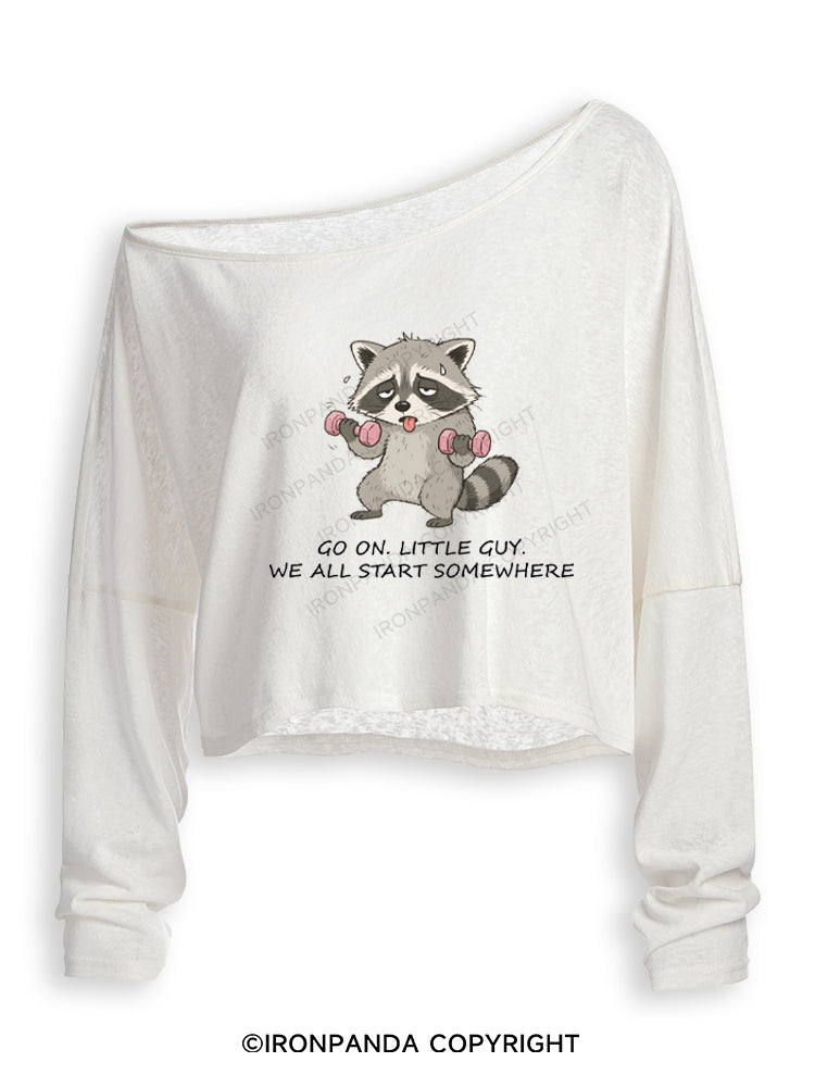 Go On Little Guy We All Start Somewhere Off Shoulder Long Sleeve Crop Top