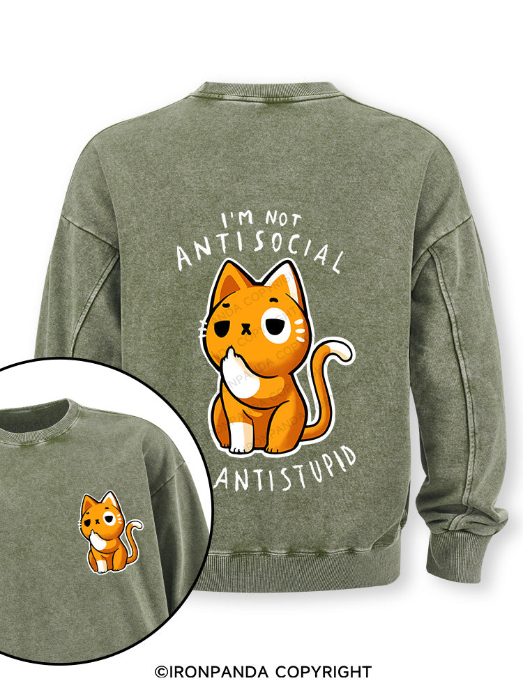 Antisocial cute Cat Double-Sided Printed Washed Sweatshirt