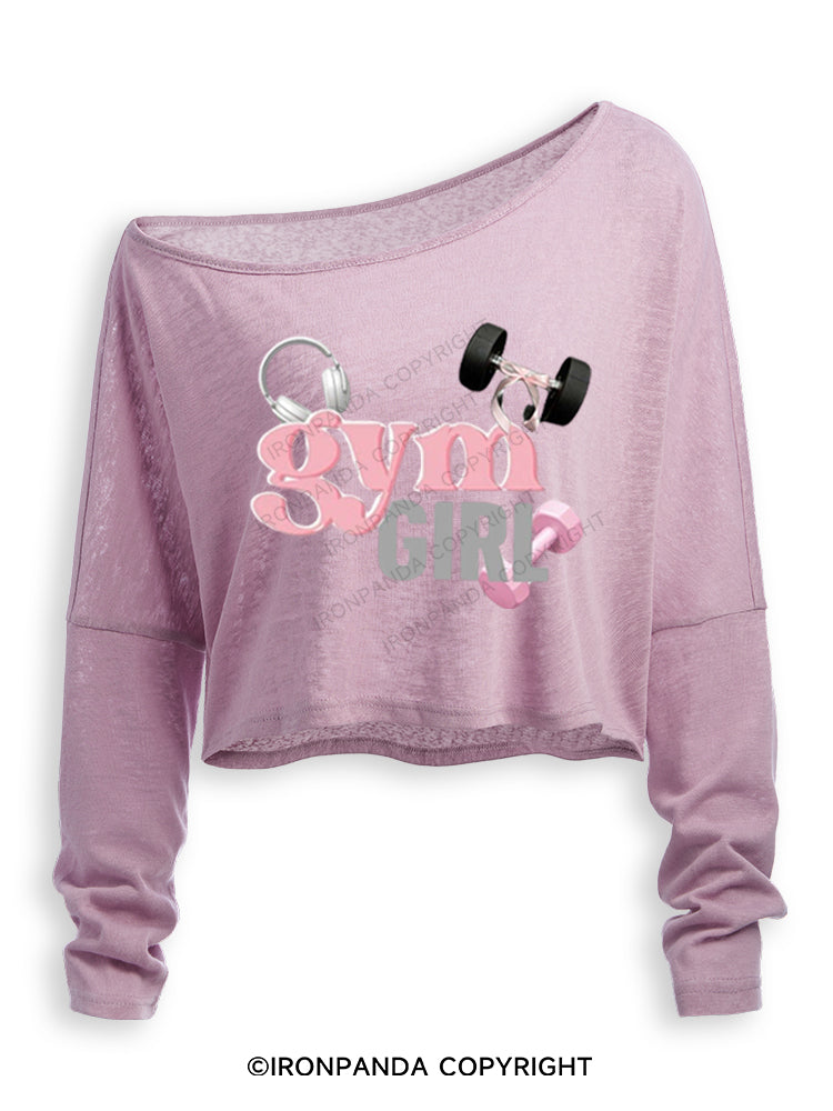 GYM GIRL Off Shoulder Long Sleeve Crop Top