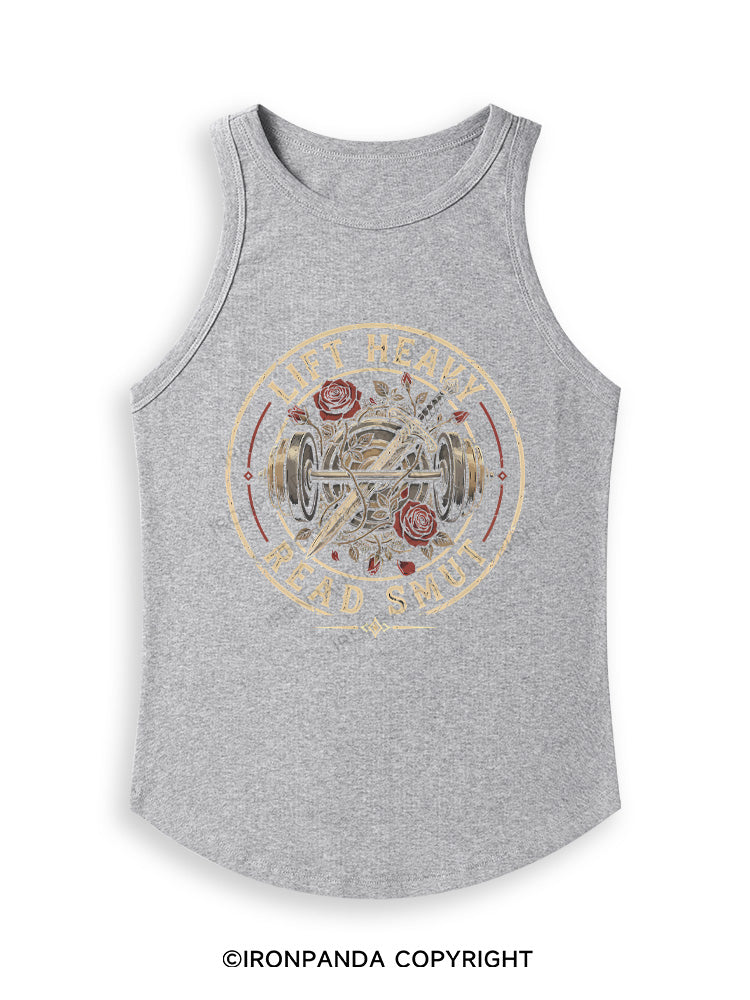LIFT HEAVY READ SMUT BOOK GYM LOVER Fitted Tank Top