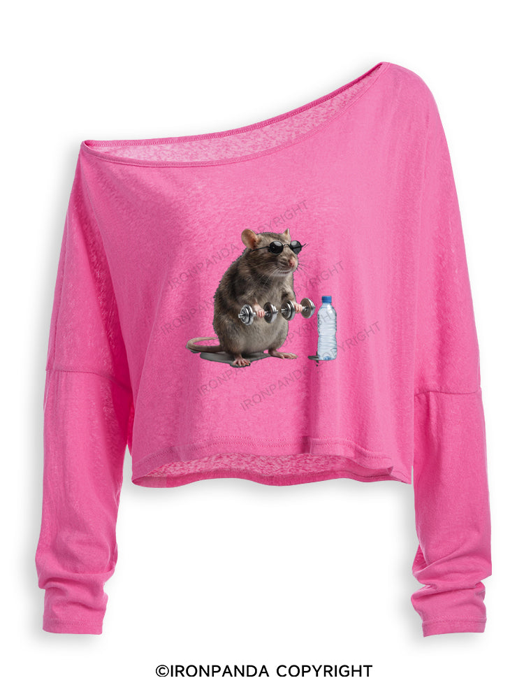 Funny Gym Rat Off Shoulder Long Sleeve Crop Top