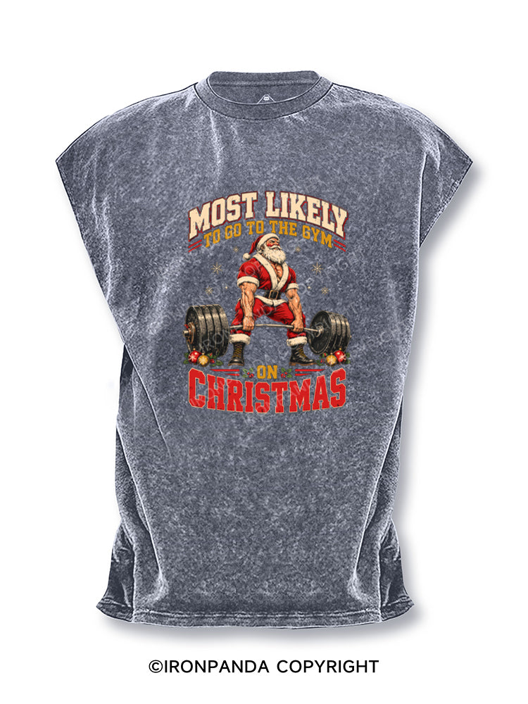 MOST LIKELY TO GO TO THE GYM ON CHRISTMAS SANTA Cut Off Tank