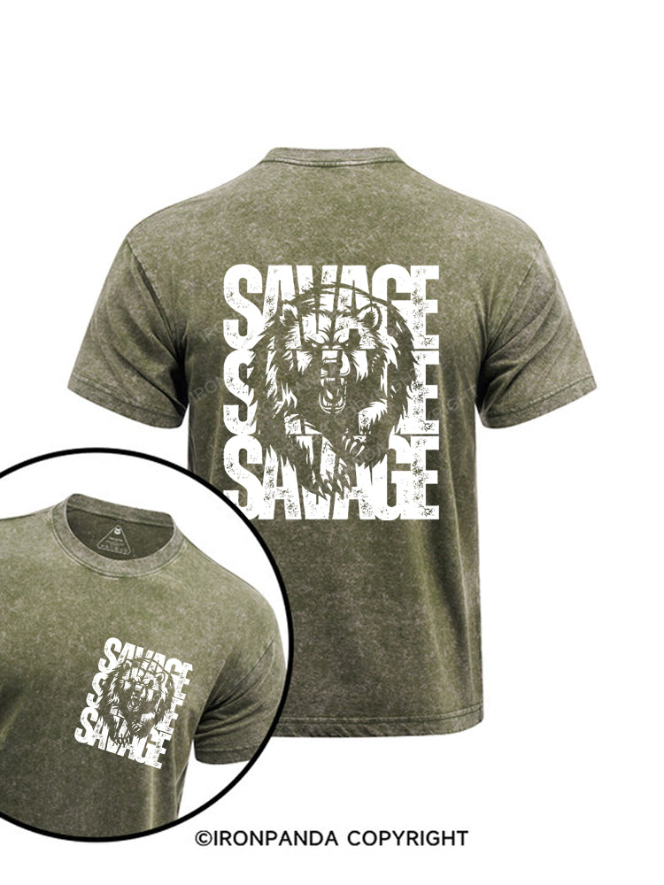 Savage Bear Printed Washed Gym Shirt