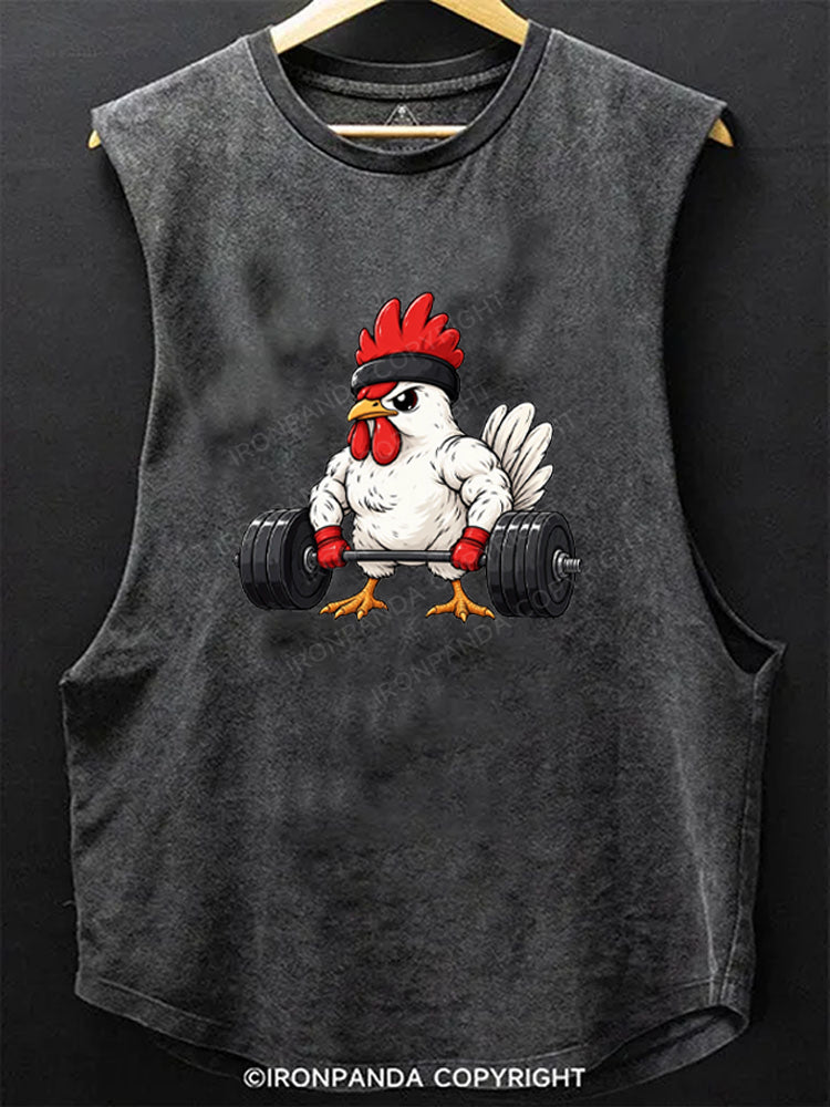 Buff Rooster Weightlifting Funny Chicken Scoop Bottom Cotton Tank