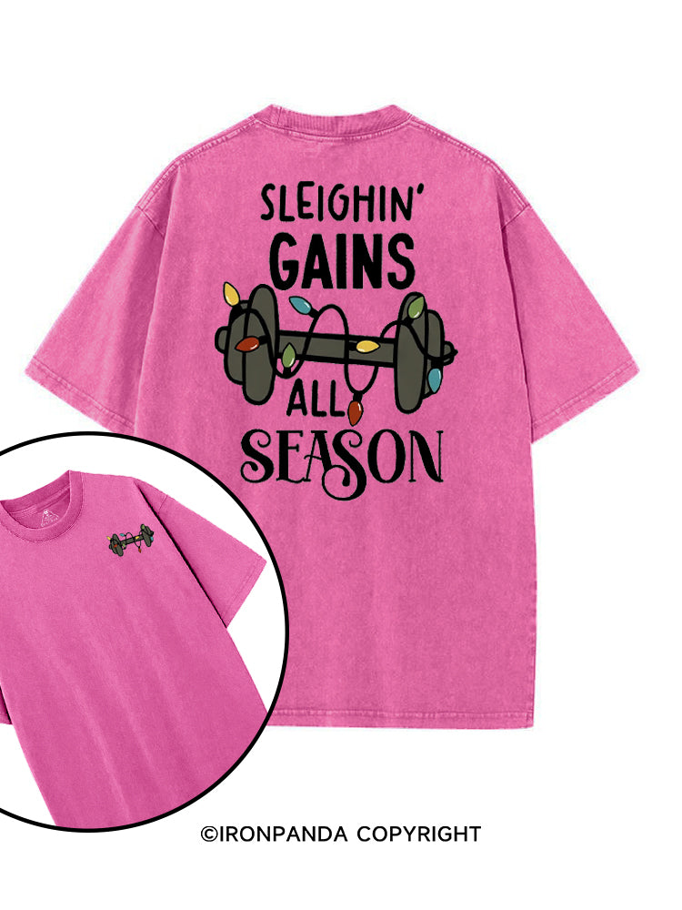 SLEIGHIN' GAINS ALL SEASON printed Gym Shirt