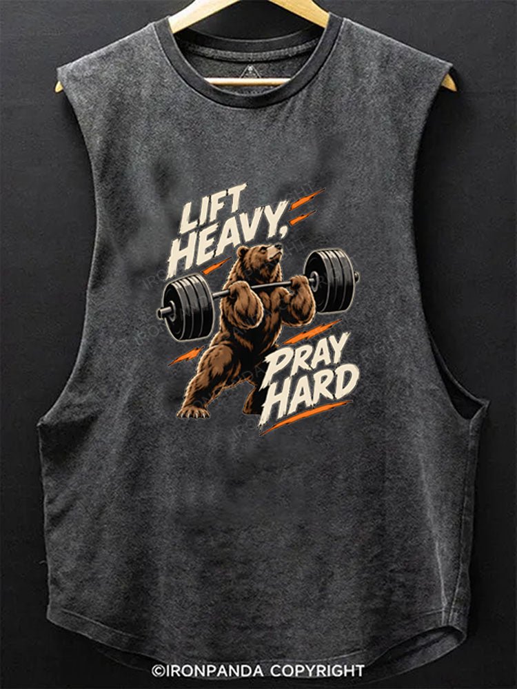 Lift Heavy Pray Hard Bear Scoop Bottom Cotton Tank