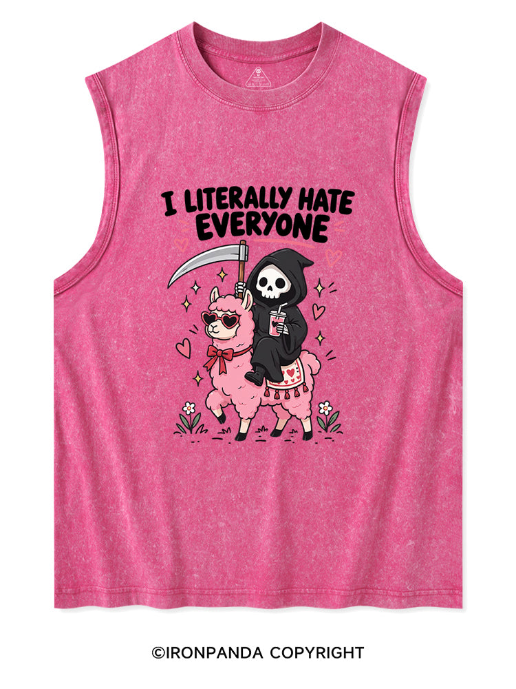 I LITERALLY HATE EVERYONE Grim Reaper Llama Halloween Washed Tank