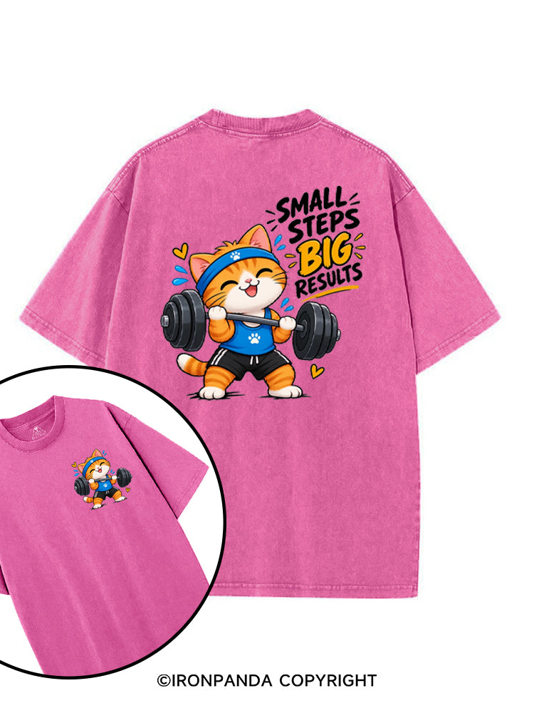 Small Steps Big Results Cute Cat Motivation printed Gym Shirt