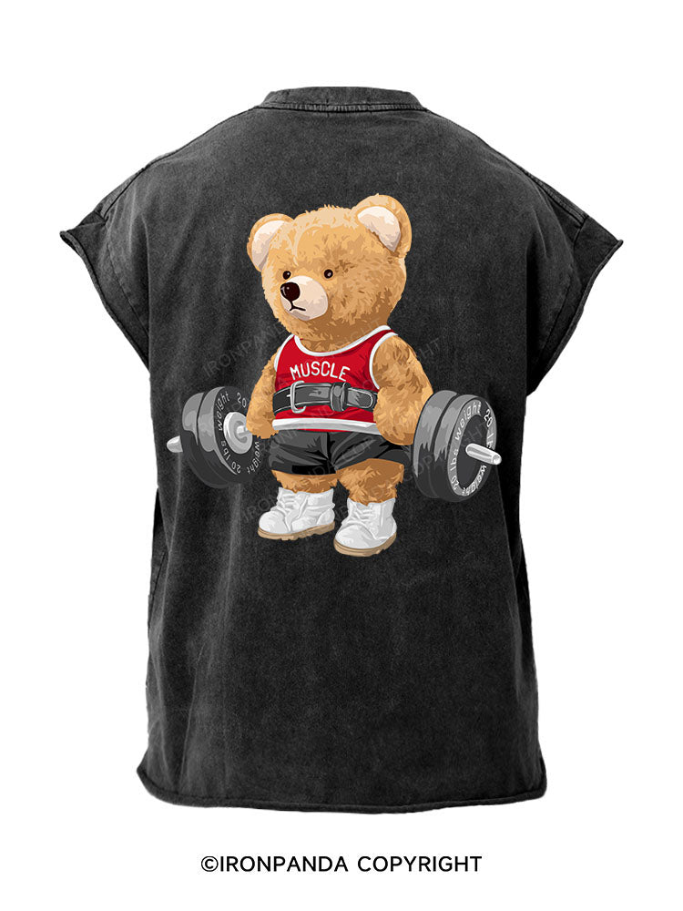 Exercise Bear Back Printed Cut Off Tank