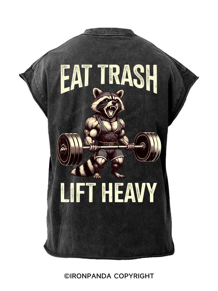 eat trash lift heavy Back Printed Cut Off Tank
