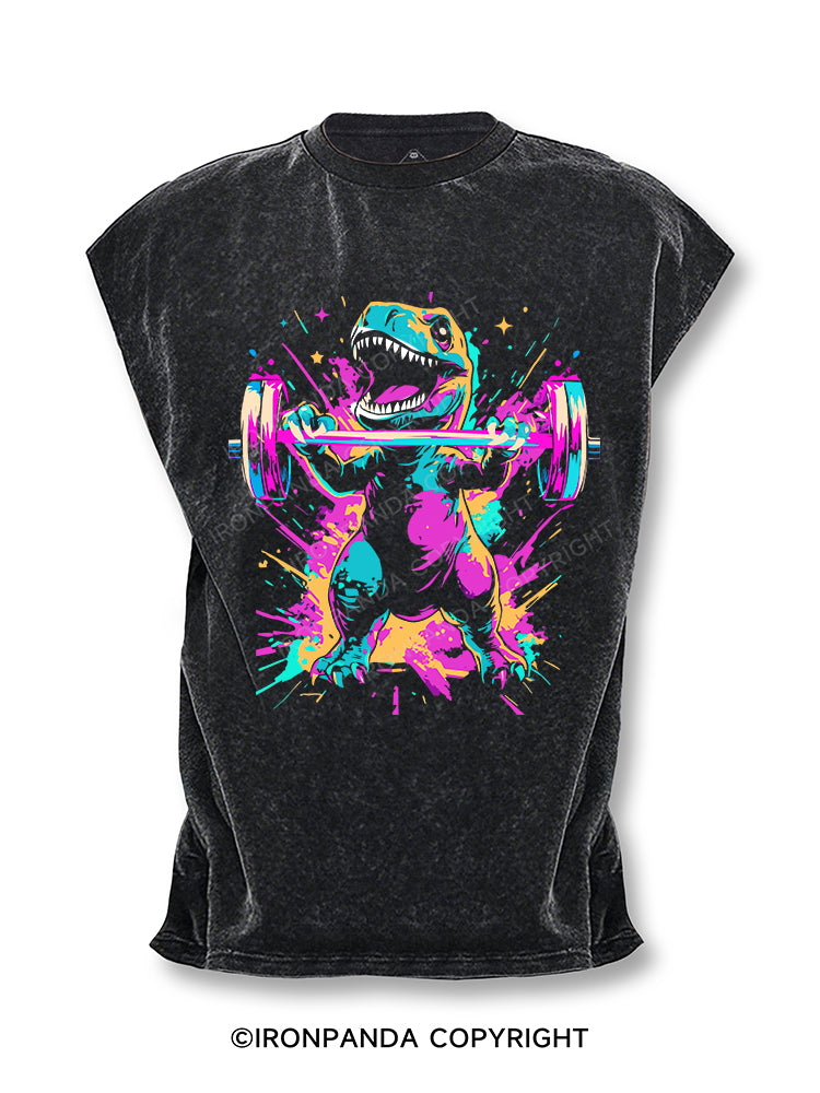 Graffiti Dinosaur Weightlifting Cut Off Tank
