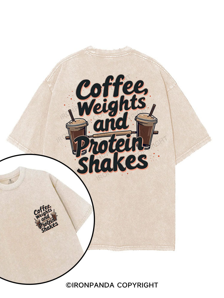 COFFEE WEIGHTS AND PROTEIN SHAKES printed Gym Shirt