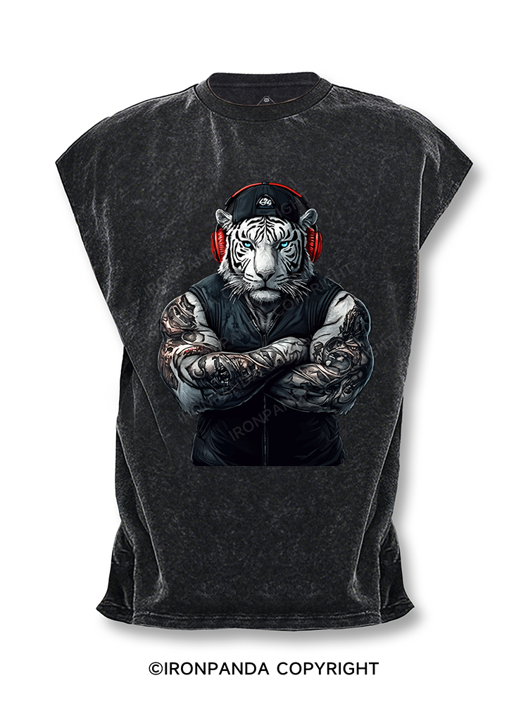 tiger with headphones Cut Off Tank