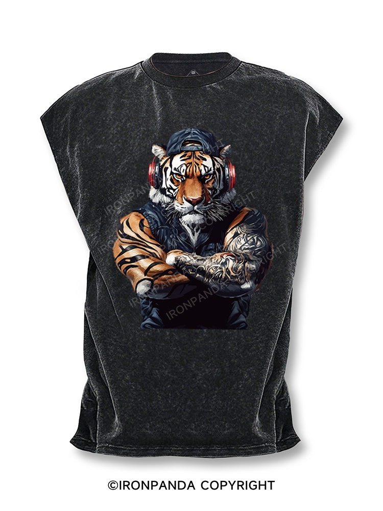 tiger with headphones Cut Off Tank