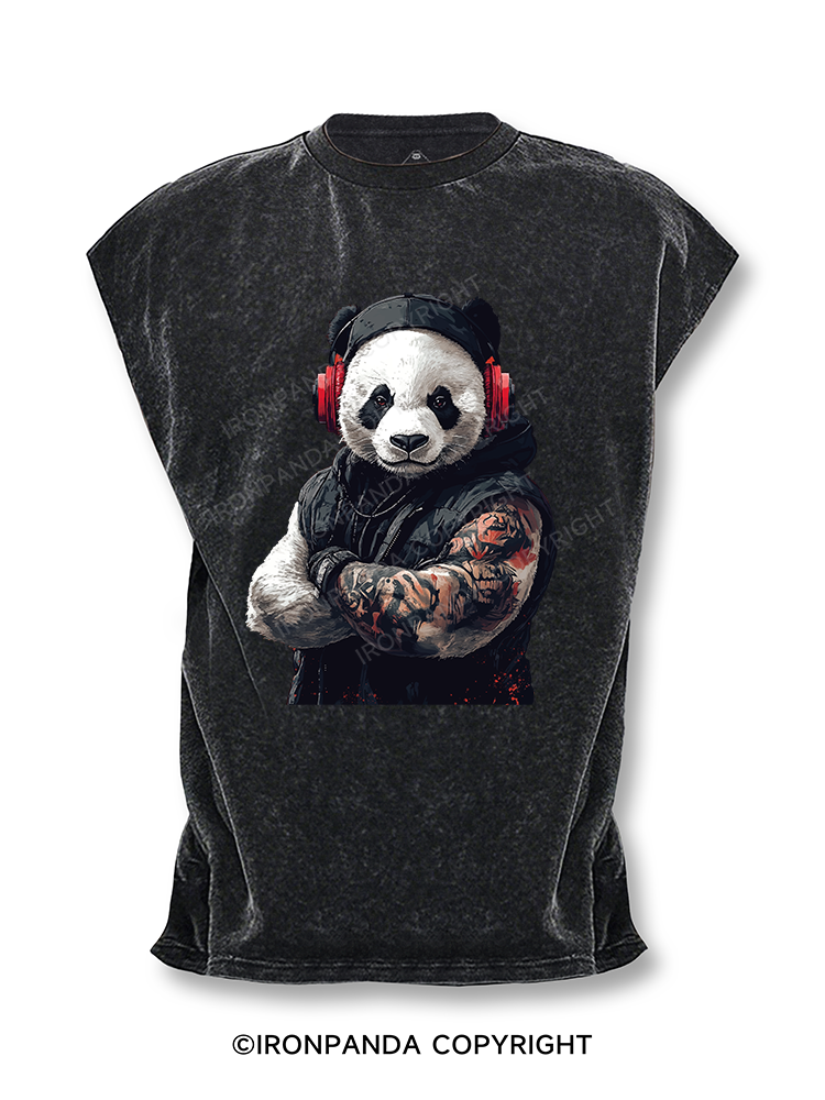 Panda with headphones  Cut Off Tank