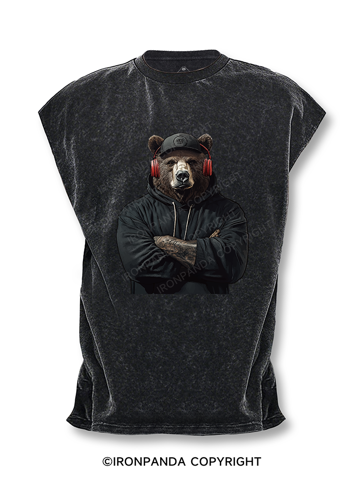 Bear with headphones Cut Off Tank