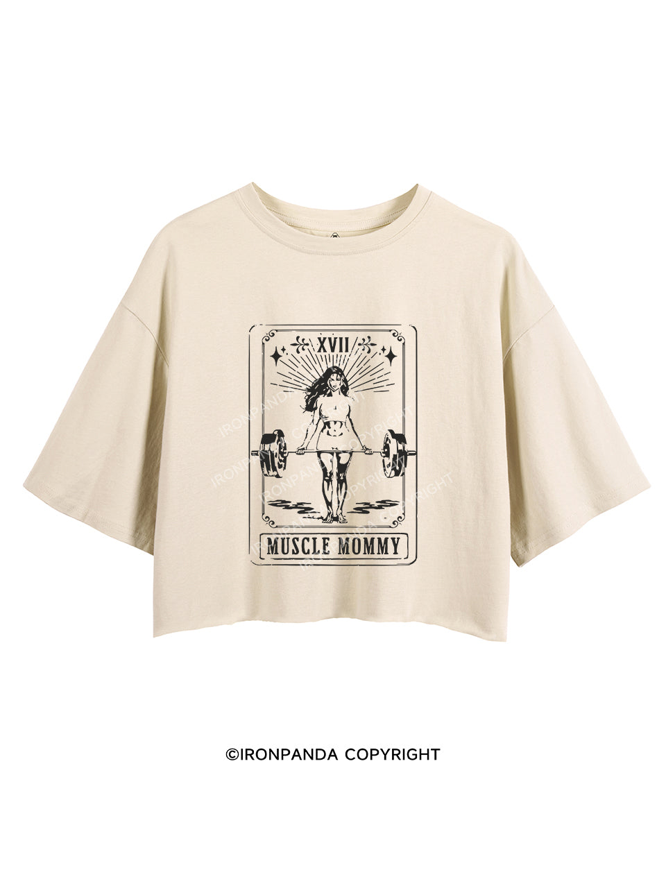 TAROT CARD MUSCLE MOMMY crop tops