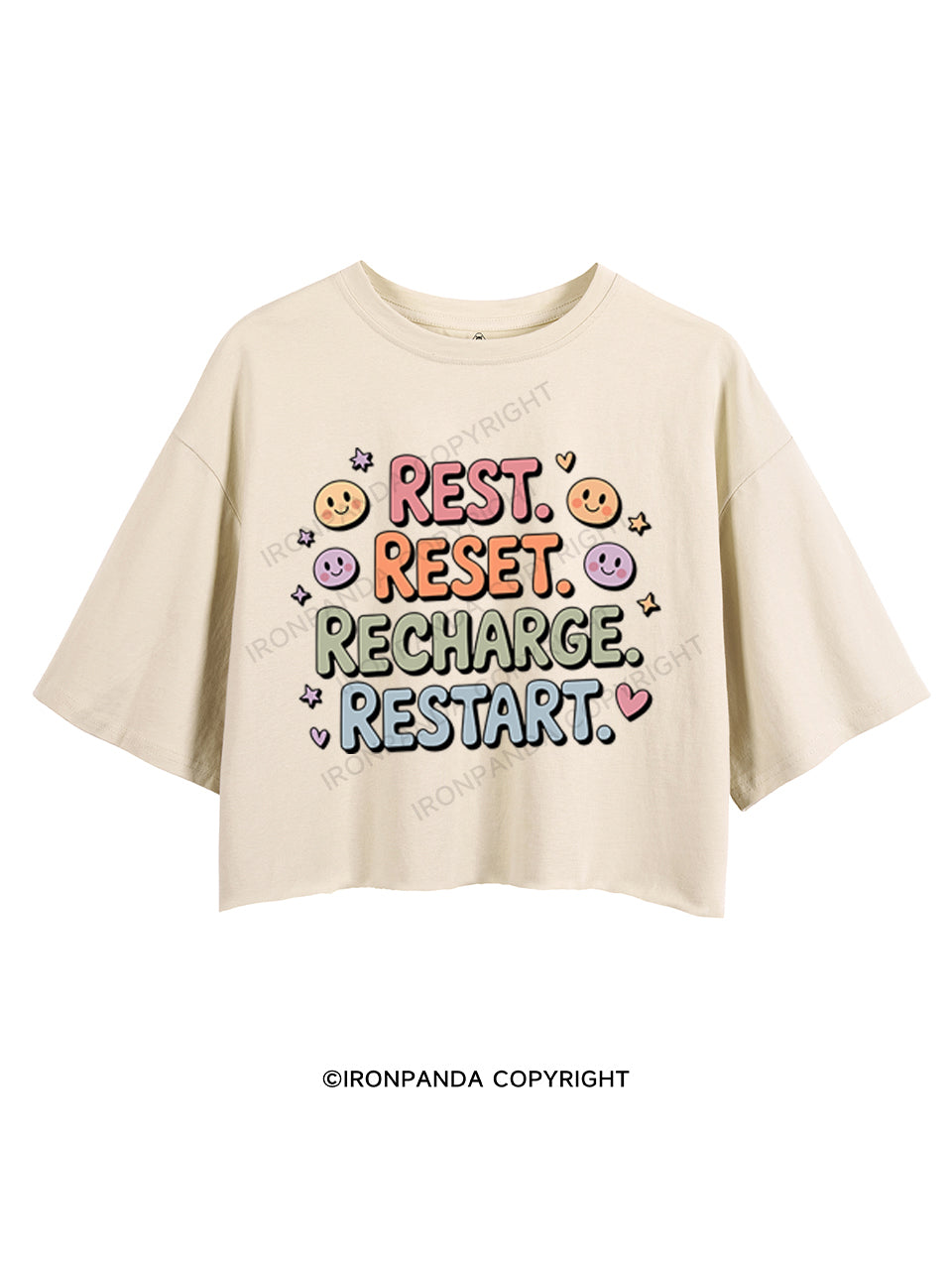REST RESET RECHARGE RESTART CROP TOPS