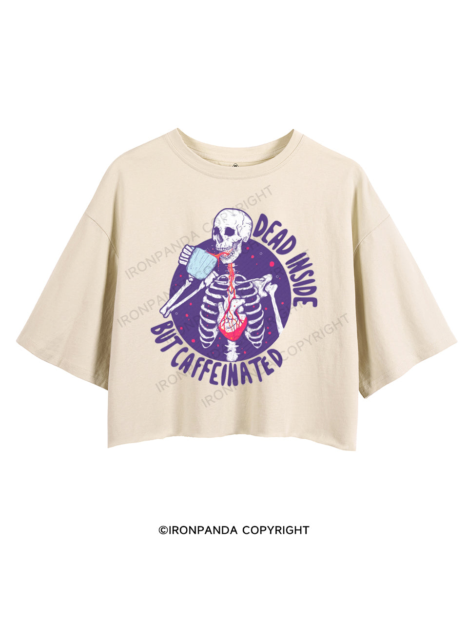 DEAD INSIDE BUT CAFFEINATED CROP TOPS