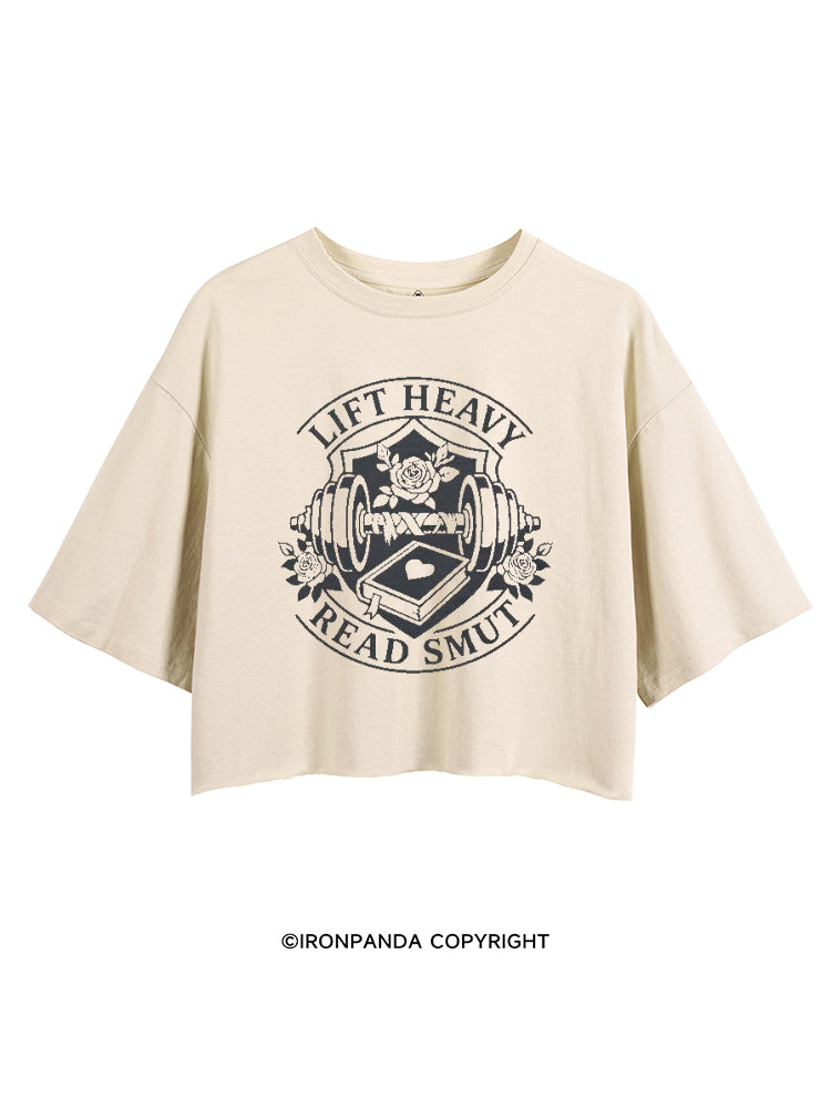 LIFT HEAVY READ SMUT FITNESS CROP TOPS