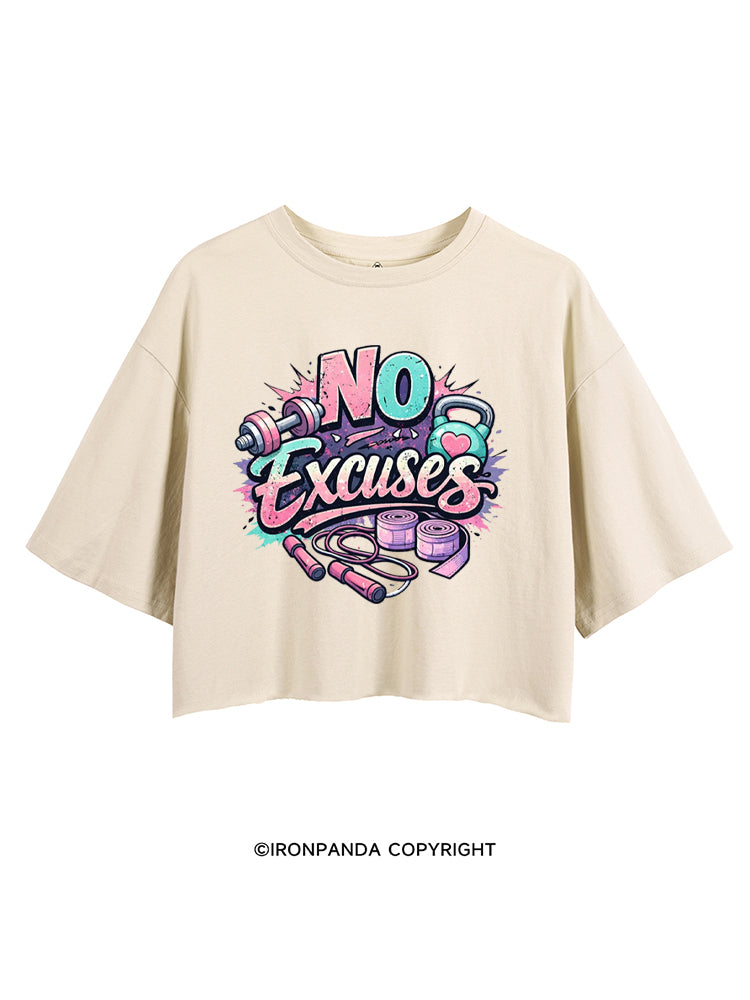 NO EXCUSES FUNNY FITNESS CROP TOPS