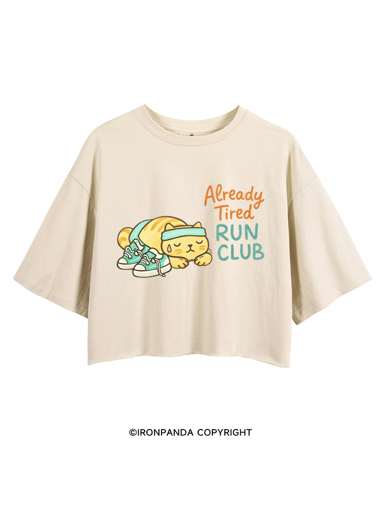 ALREADY TIRED RUN CLUB FUNNY KITTY CROP TOPS