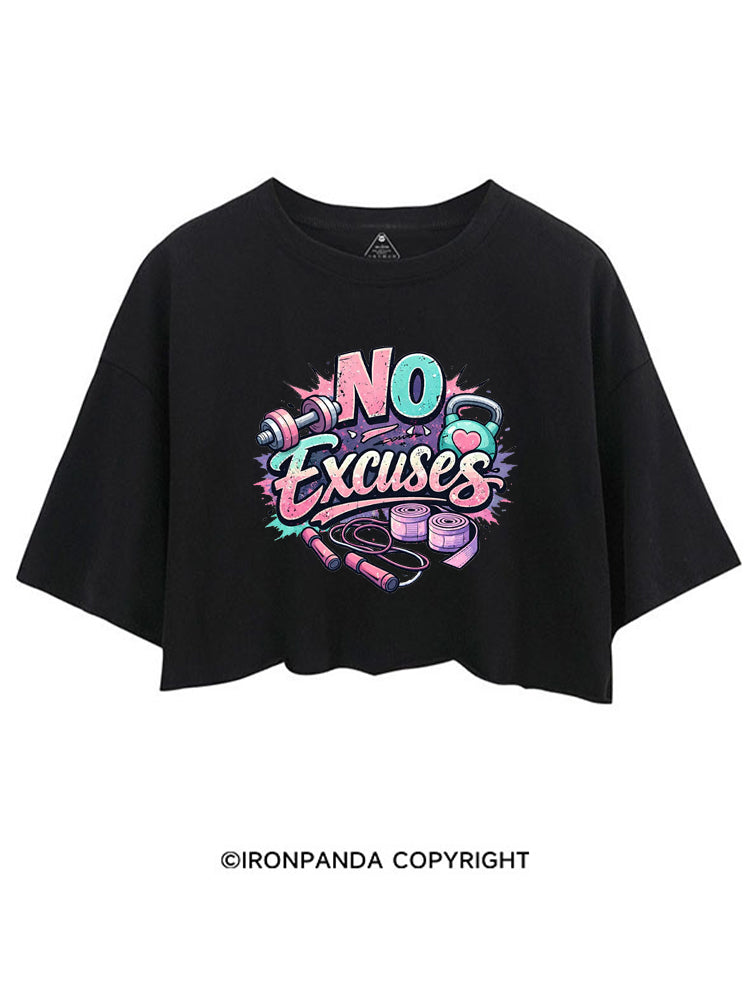 NO EXCUSES FUNNY FITNESS CROP TOPS