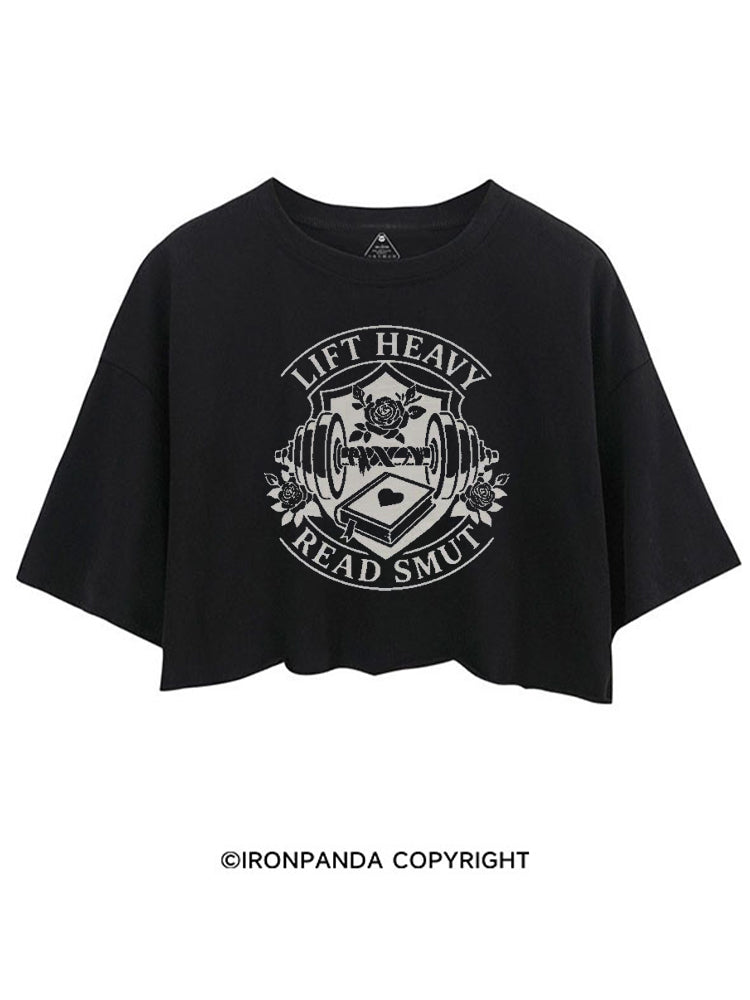 LIFT HEAVY READ SMUT FITNESS CROP TOPS