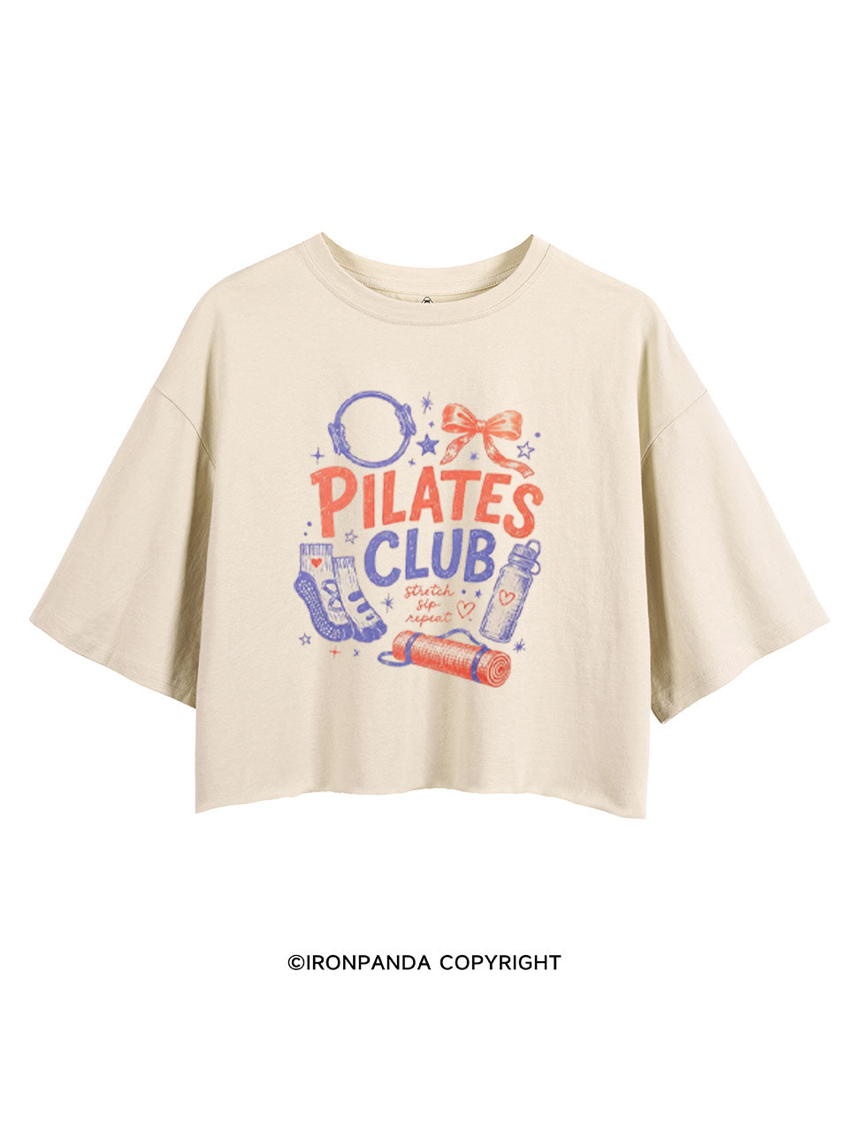 PILATES CLUB STRETCH SIP REPEAT CROP TOPS
