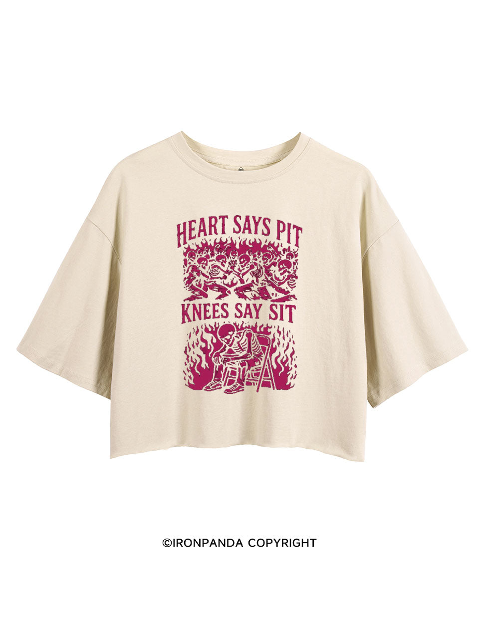 HEART SAYS PIT KNEES SAY SIT CROP TOPS