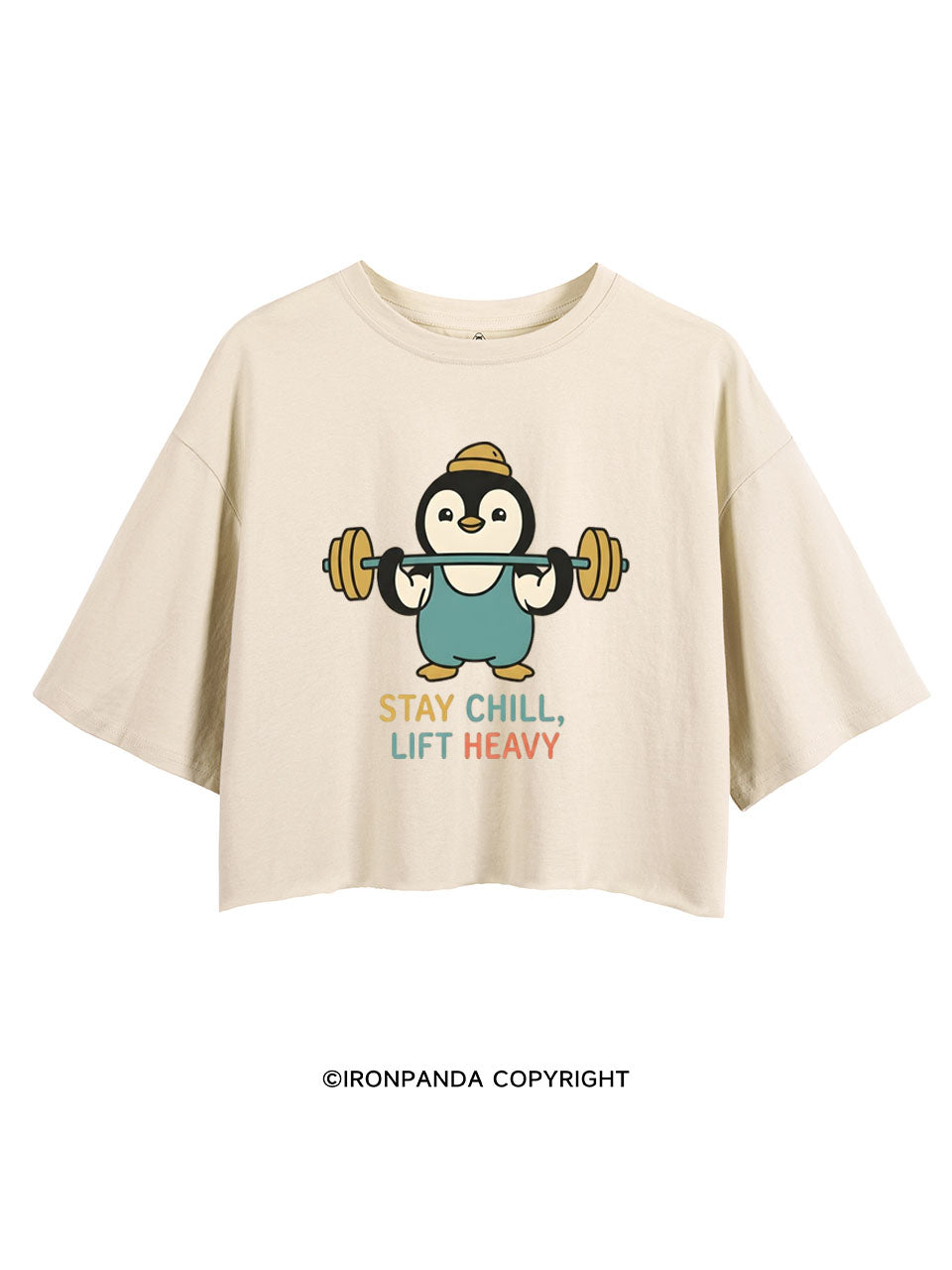 STAY CHILL, LIFT HEAVY PENGUIN CROP TOPS