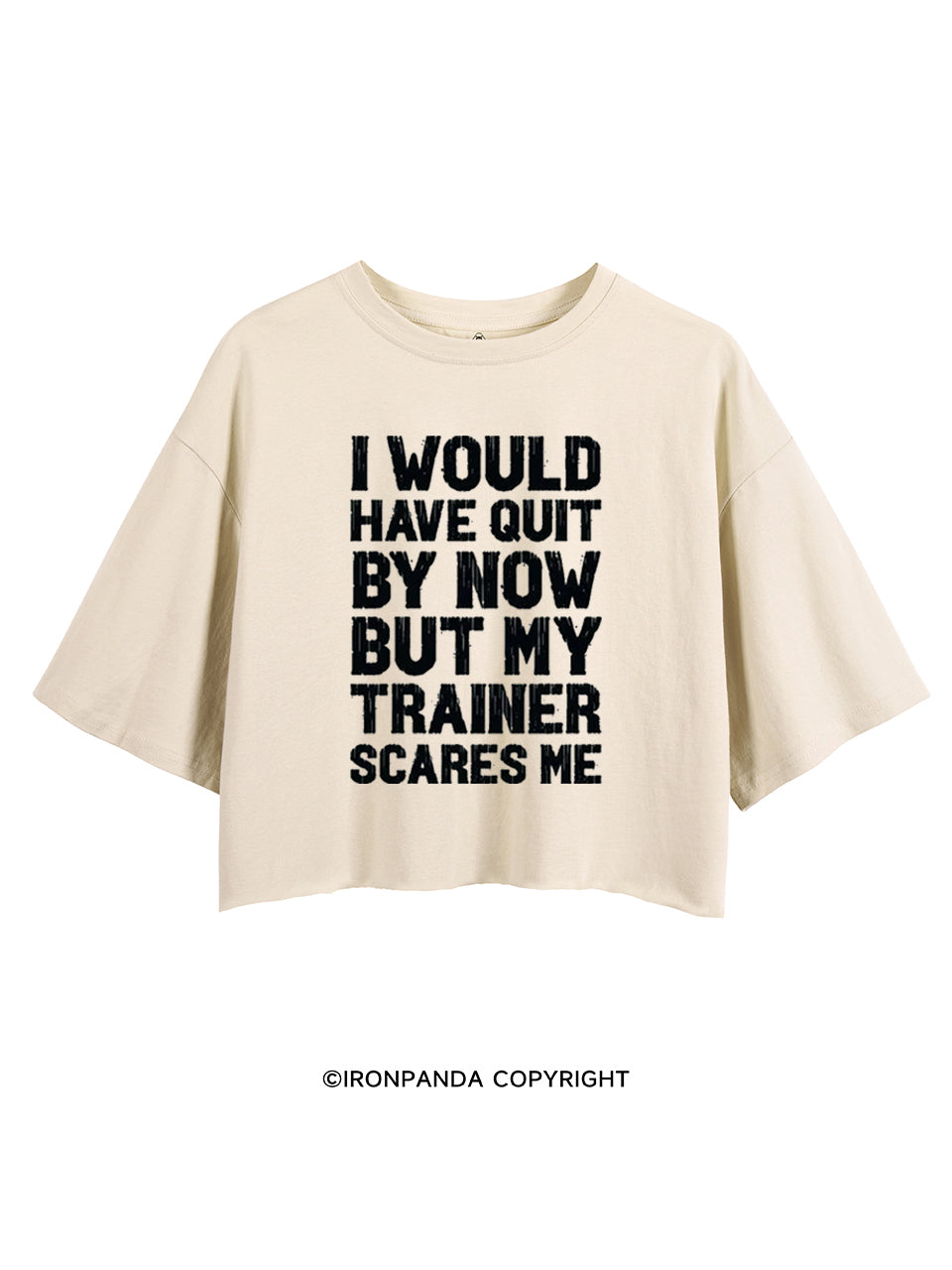 I WOULD HAVE QUIT BY NOW BUT MY TRAINER SCARES GYM HUMOR CROP TOPS
