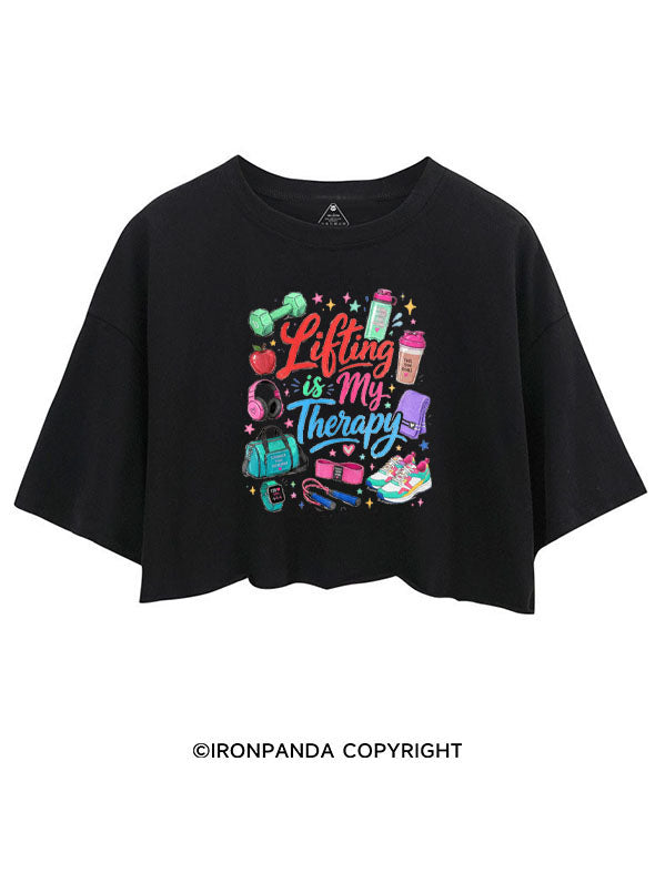 LIFTING IS MY THERAPY FUNNY GYM CROP TOPS