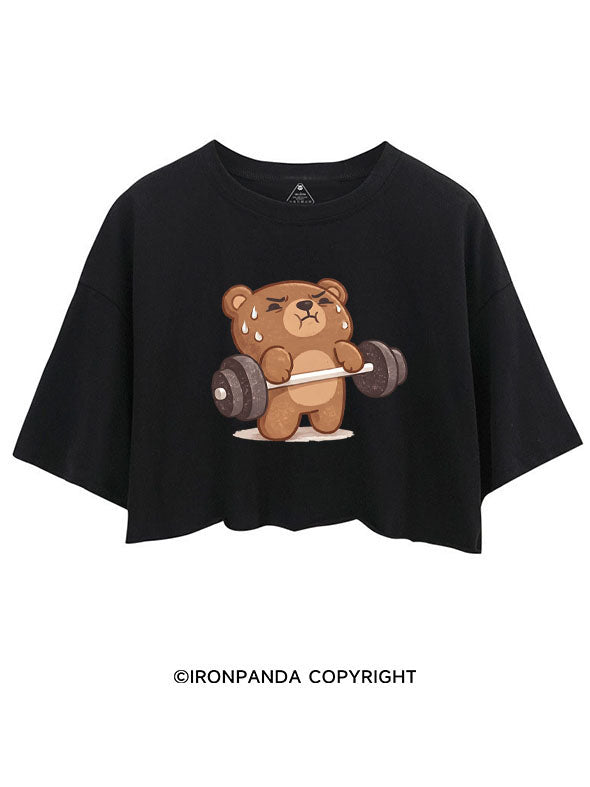 BEARY TIRED BUT BEARY STRONG CROP TOPS